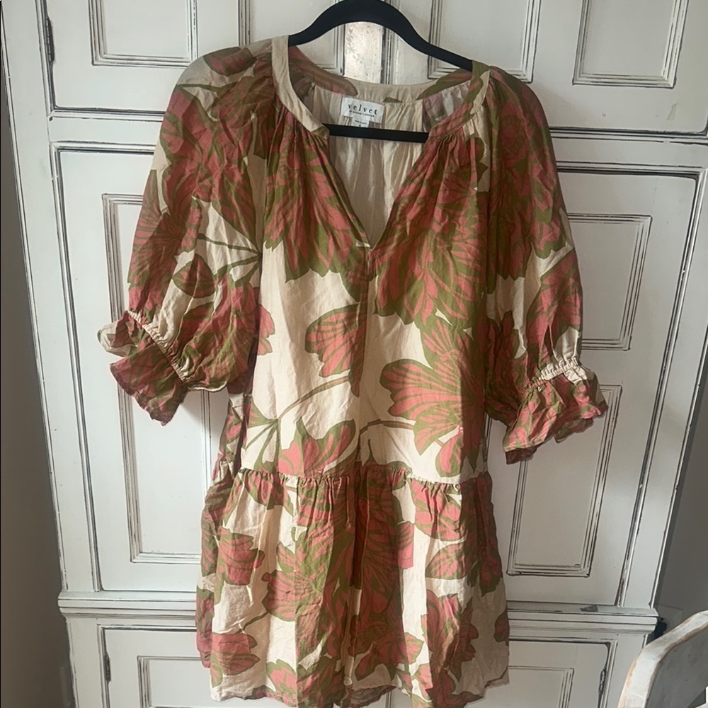 Velvet by Graham & Spencer Floral V-Neck Dress with Puff Sleeves